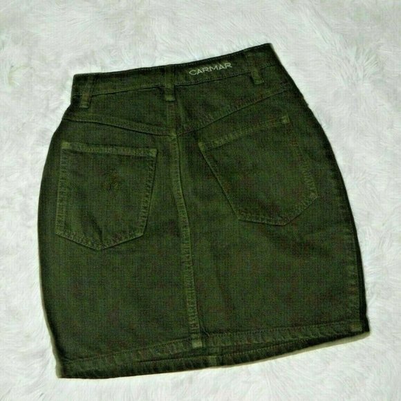 LF Carmar Skirt Olive Green Denim Distressed Mini Skirt Size‎ 25 - Picture 3 of 13